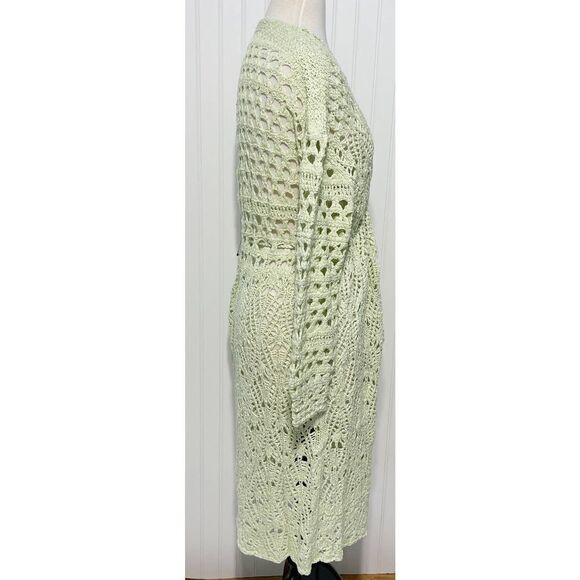 Free People‎ Sweet Talker Long Crochet Cardigan Honeydew Green XS Extra Small - Picture 5 of 13
